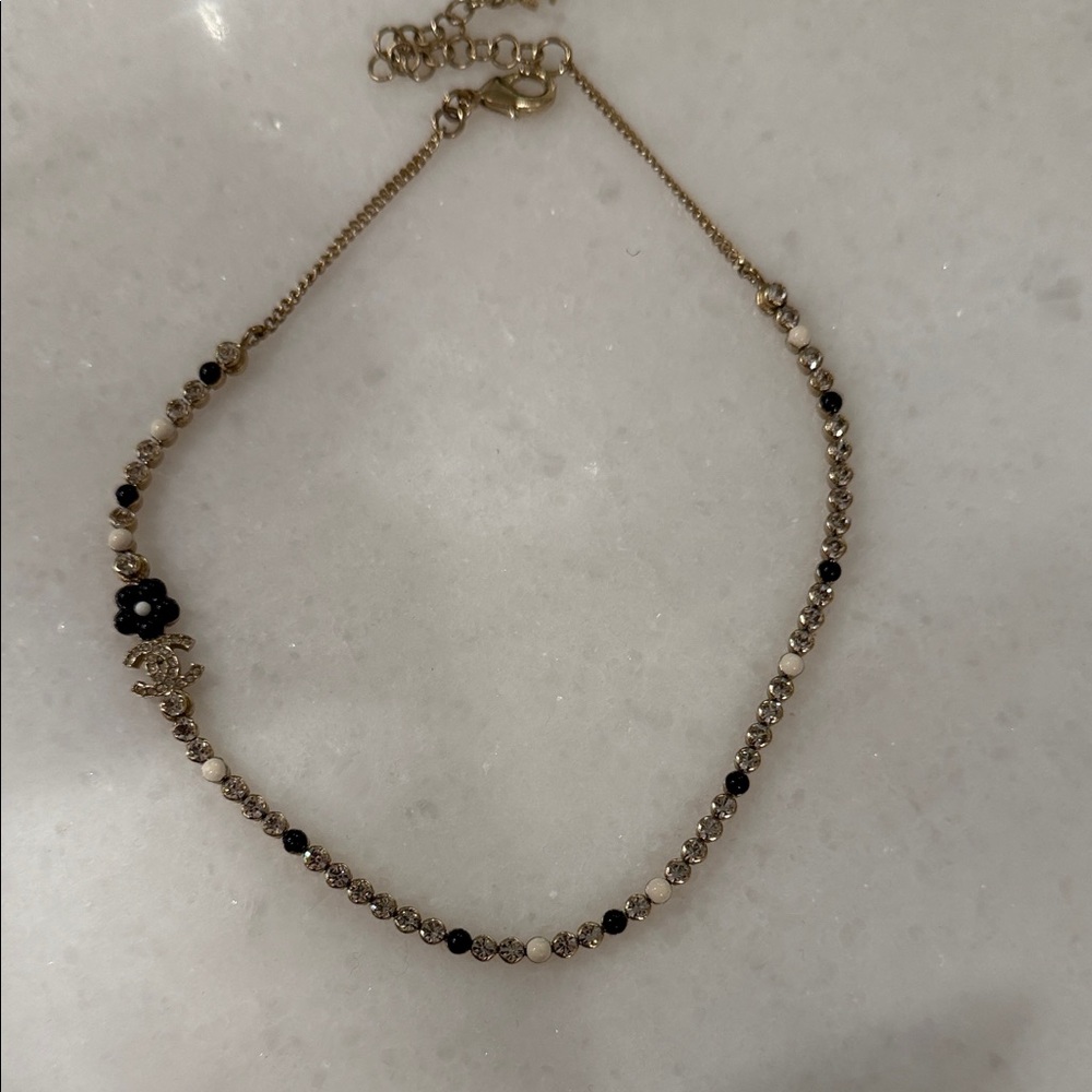 CHANEL Gold and Black Floral Necklace